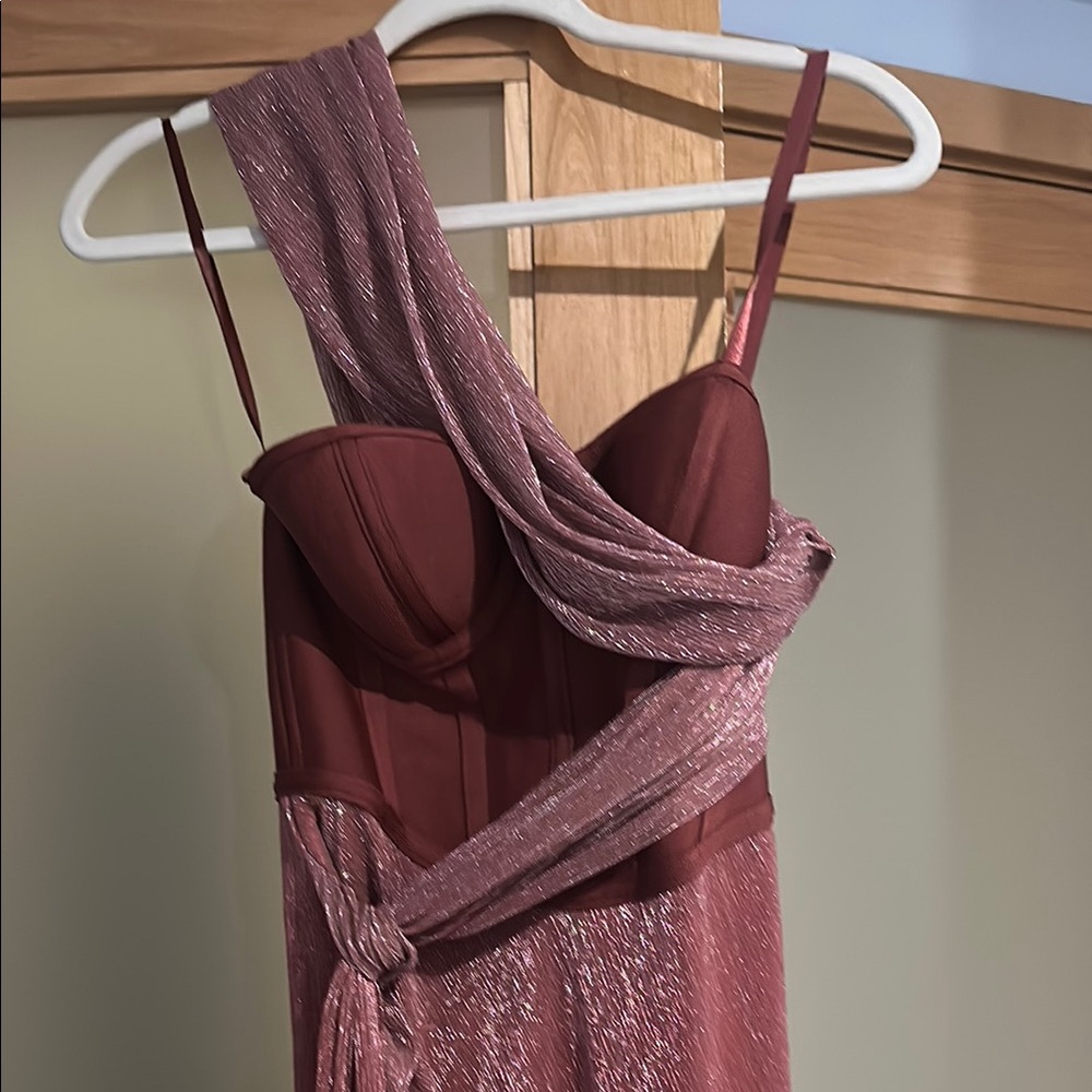 JLUXLABEL One Shoulder Gown in Shimmering Rose - Picture 2 of 4